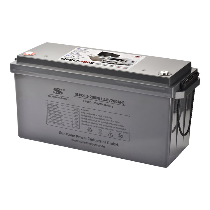 12V 200AH LiFePO4 Akku 2,56kWh Energiespeicher mit BT 6.000 Zyklen für Solar Wohnmobile 0% MwSt | Sunstone Power Industrial GmbH | PV-Anlagen Produkte kaufen