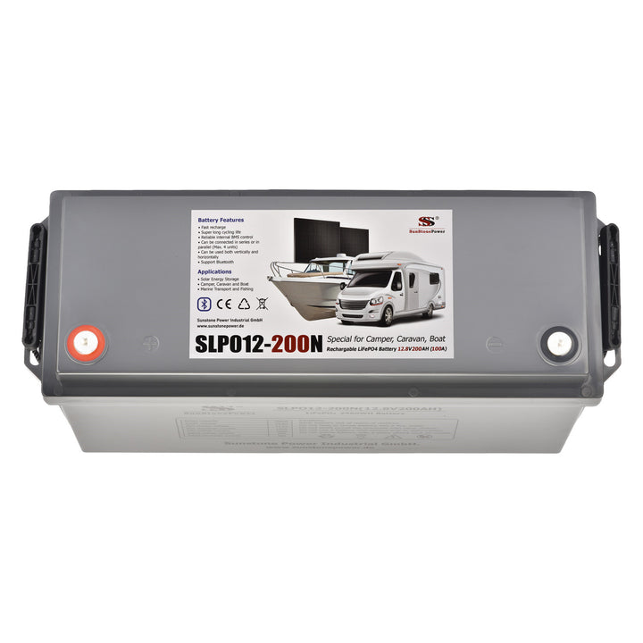12V 200AH LiFePO4 Akku 2,56kWh Energiespeicher mit BT 6.000 Zyklen für Solar Wohnmobile 0% MwSt | Sunstone Power