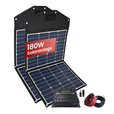 180 W Mini PV-Anlage für Wohnmobile, Caravans, Balkone und Terrassen: 2 x 90 W Solarmodule, 12/24V 10A PWM-Laderegler, Solarkabel und MC4-Steckverbinder | Sunstone Power Industrial GmbH | PV-Anlagen Produkte kaufen