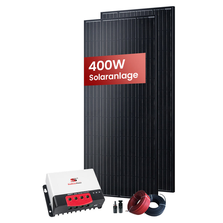 400W Solaranlage für das Haus Photovoltaikanlage : 2 x 200W Solarmodule, 12/24V 30A MPPT Ladecontroller, Solarkabel und MC4-Steckverbinder | Sunstone Power Industrial GmbH | PV-Anlagen Produkte kaufen