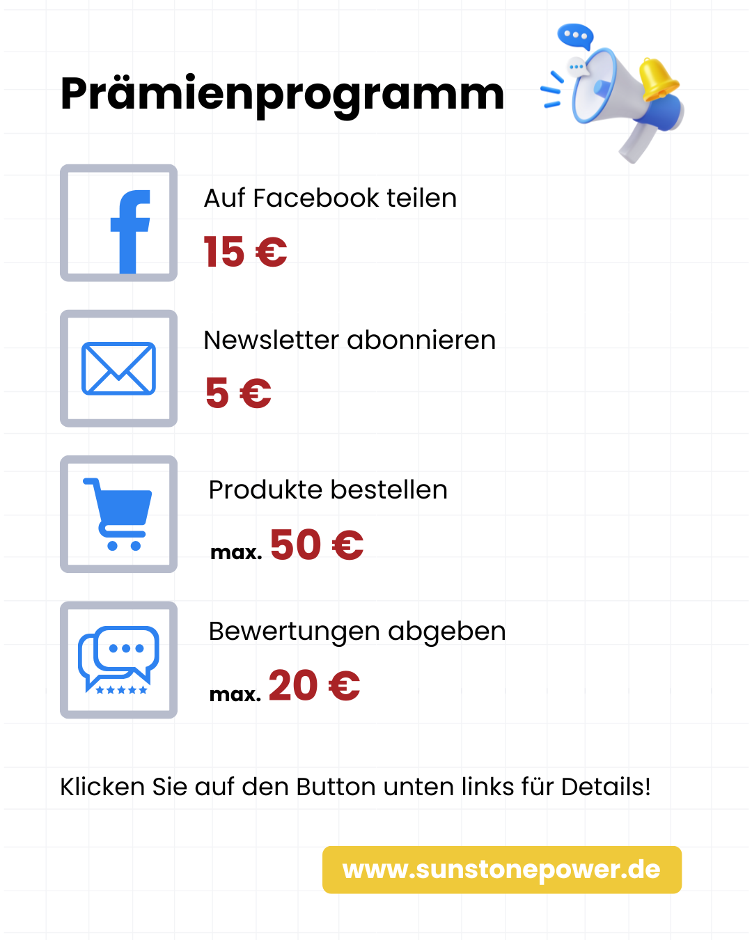 Prämienprogramm für maximal 50 eur Rabatt | Sunstone Power Industrial GmbH