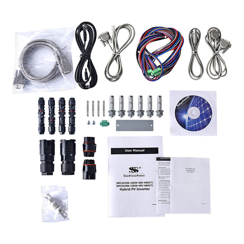 Wechselrichter SMCIH300-15KW-48V-HBH(T) Zubehör, einschließlich RS232-Kabel, Handbuch usw. | Sunstone Power