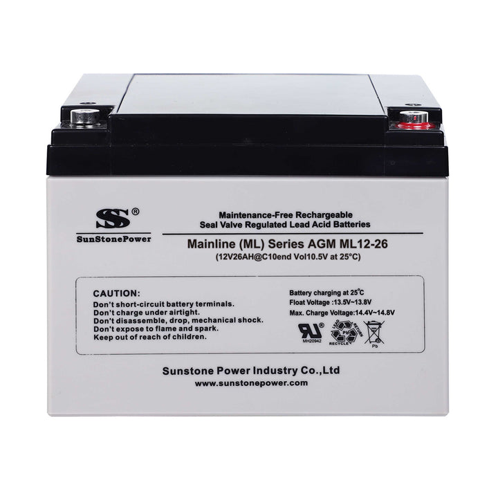 12V 26Ah wiederaufladbare AGM Batterie Energie Speicher für USV Solar Anlage | Sunstone Power ML-Serie