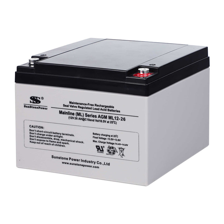 12V 26Ah wiederaufladbare AGM Pufferbatterie Energiespeicher für USV PV Anlage | Sunstone Power ML-Serie