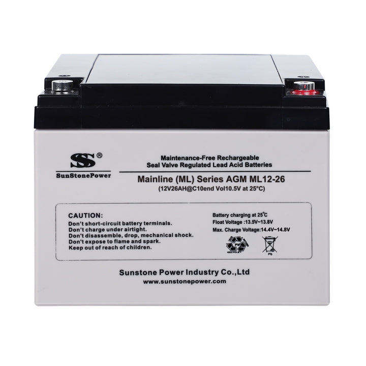 12V 26Ah wiederaufladbare AGM Energie Speicher für USV Solar Anlage | Sunstone Power ML-Serie