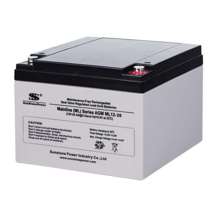 12V 26Ah wiederaufladbare AGM Pufferbatterie | Sunstone Power ML-Serie