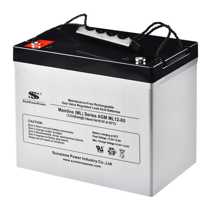 12V 80Ah wartungsfrei AGM Bleibatterie USV Ersatzakkus mit Langer Lebensdauer | Sunstone Power