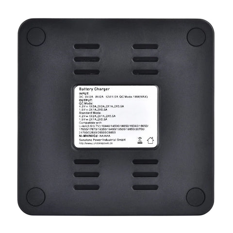 2-fach Ladegerät für 18650 21700 26650 Lithium Akku AA / AAA NI-MH NI-CD Batterie | Sunstone Power