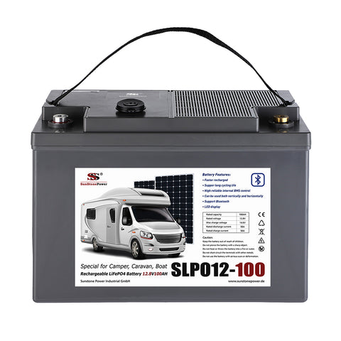 12V 100AH Lithium Akku LiFePO4 Batterie Speicher mit USB Bluetooth für Solar Boot 0% MwSt | Sunstone Power