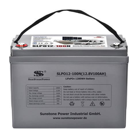 12V 100AH LiFePO4 Batterien Stromspeicher mit Blutooth Für Solaranlage vom Wohnmobil 0% MwSt | Sunstone Power