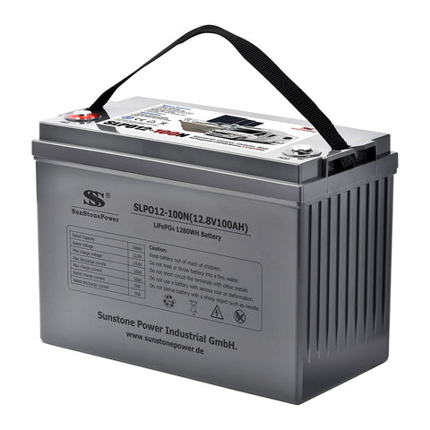 12V 100AH LiFePO4 Batterie Stromspeicher mit Blutooth Für Solaranlage vom Wohnmobile 0% MwSt | Sunstone Power
