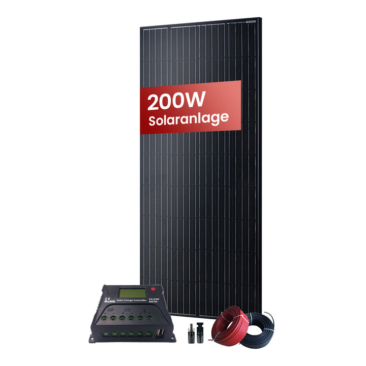 200 Watt Photovoltaikanlage für den Garten Haus-Solaranlage: 200W Solar panel, 12/24V 20A PWM Ladecontroller, Solarkabel und MC4-Steckverbinder | Sunstone Power Industrial GmbH | PV-Anlagen Produkte kaufen