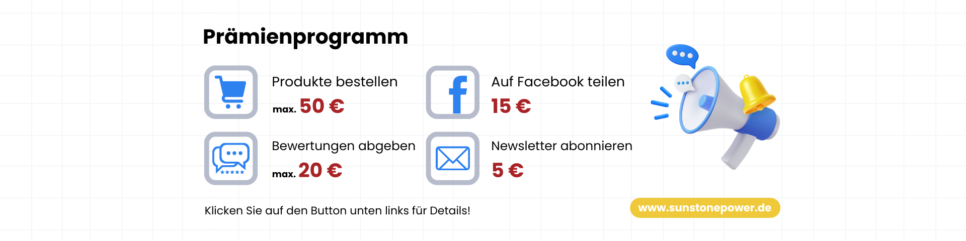 Prämienprogramm für maximal 50 eur Rabatt | Sunstone Power Industrial GmbH