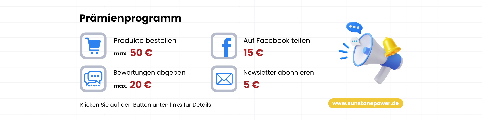Prämienprogramm für maximal 50 eur Rabatt | Sunstone Power Industrial GmbH